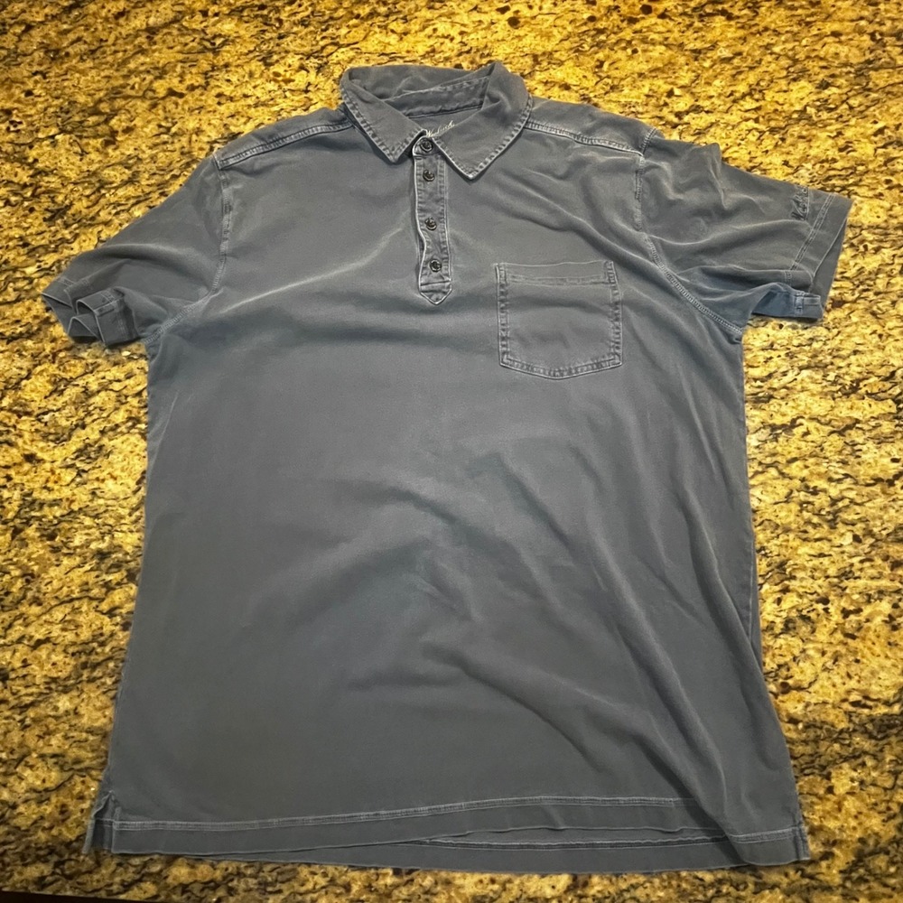 Woolrich Mens XL Polo Shirt Blue Modern Fit‎ Short Sleeve Pocket Faded Jersey